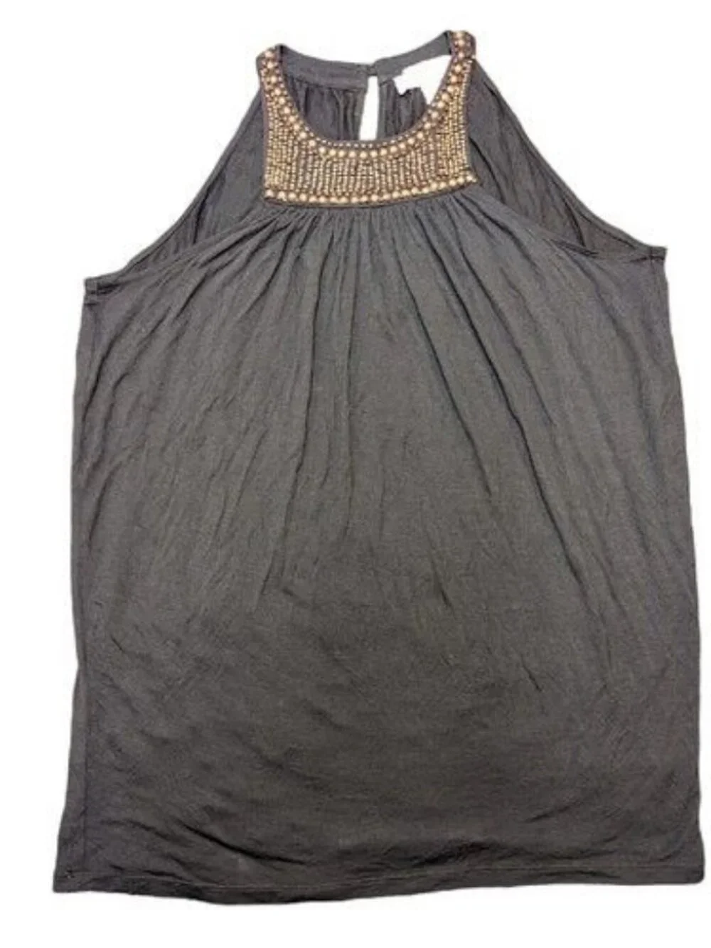 Michael Kors Bronze Studded Collar Green Flow Halter Blouse Top Women's Shirt S